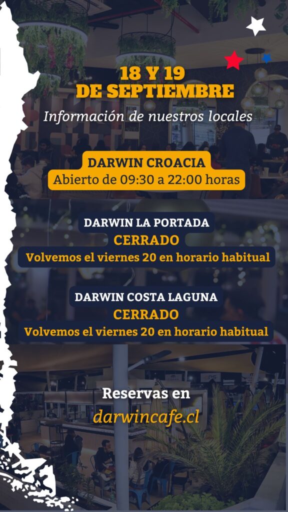 Horario Darwin Fiestas Patrias - 18 y 19 de septiembre